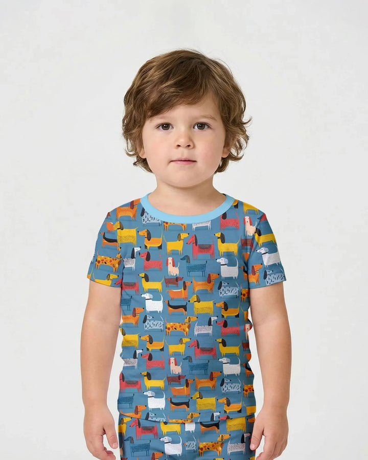 Whimsical Dachshund Bamboo Two Piece Short Sleeve Shorts Pajama Set
