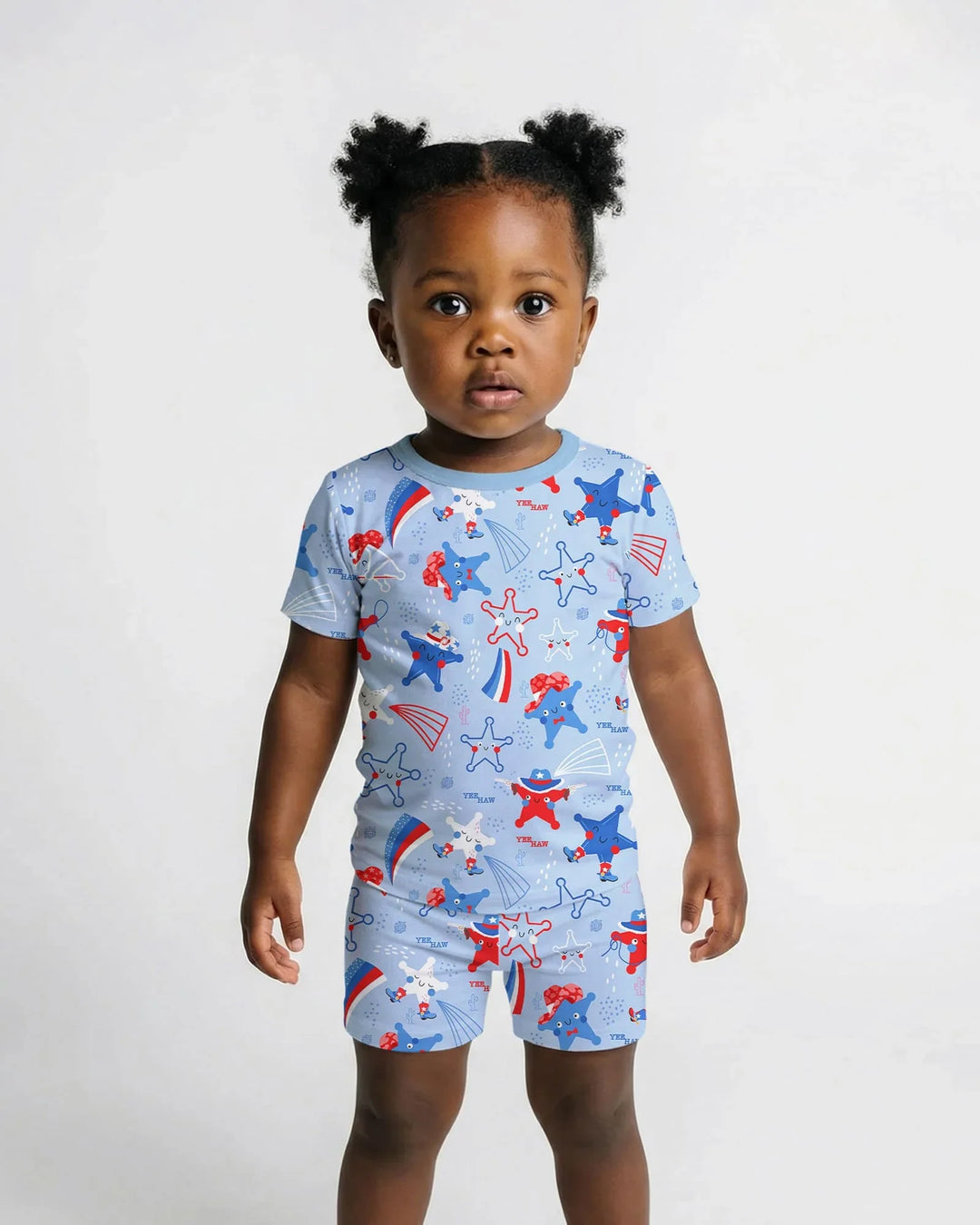 Pijama de dos piezas de manga corta y pantalones cortos de bambú America Star Howdy