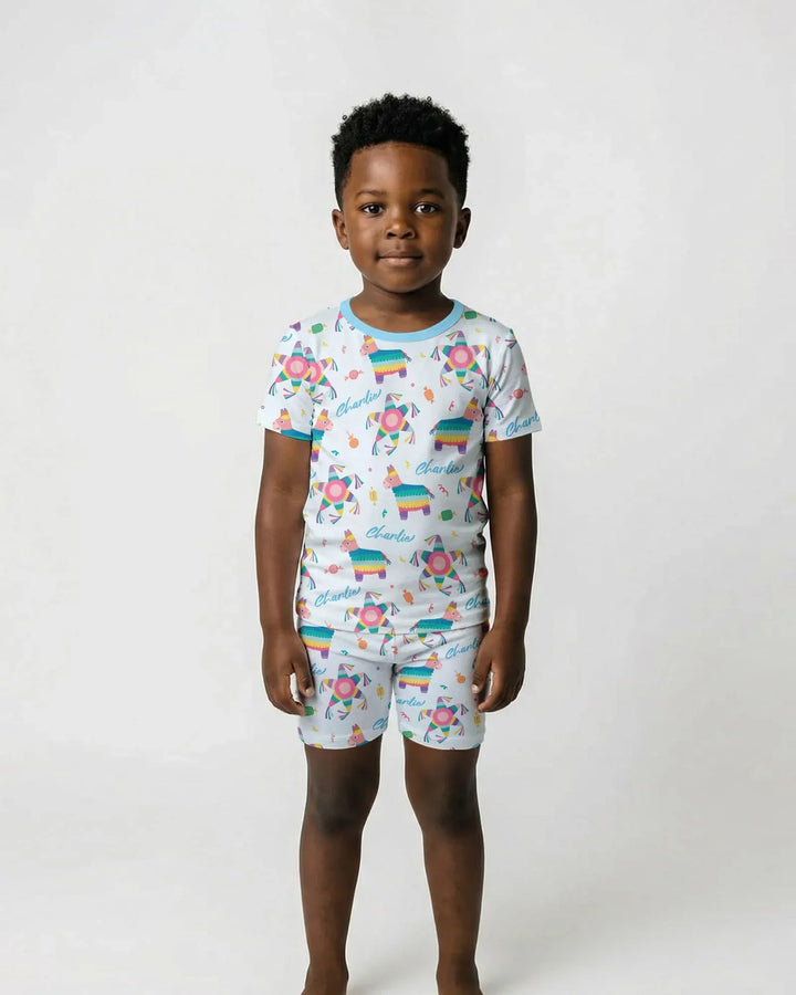 Zweiteiliges Pyjama-Set mit kurzen Ärmeln und Shorts im Sommer-Design