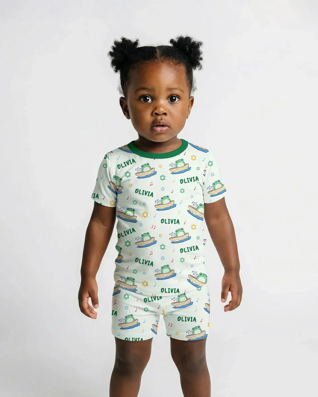 Frogs Here, Frogs There Passover Custom Name Two Piece Short Sleeve Shorts Pajama Set