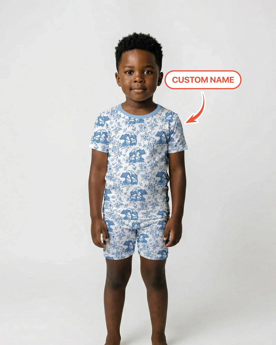 Custom Name Mama Bear Toile Bamboo Two Piece Short Sleeve Shorts Pajama Set