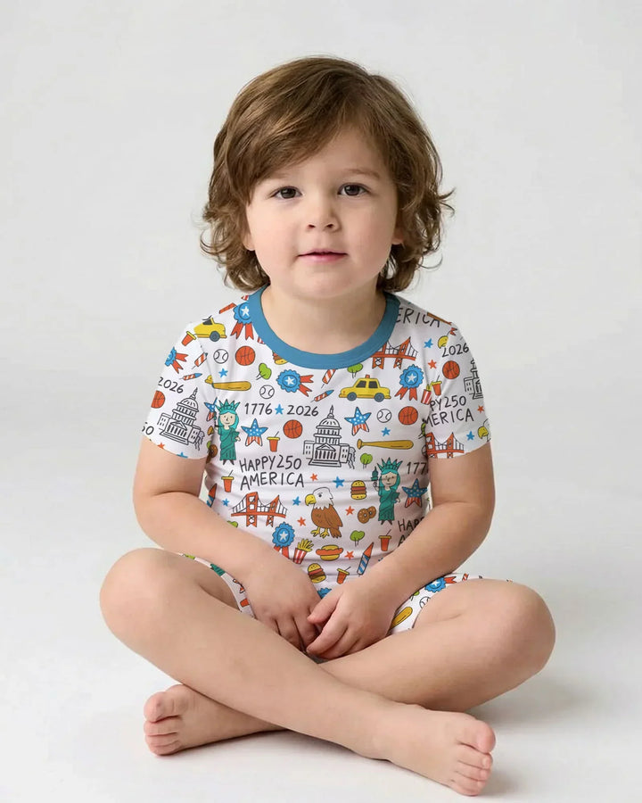 Happy 250 America 7626 Bamboo Two Piece Short Sleeve Shorts Pajama Set
