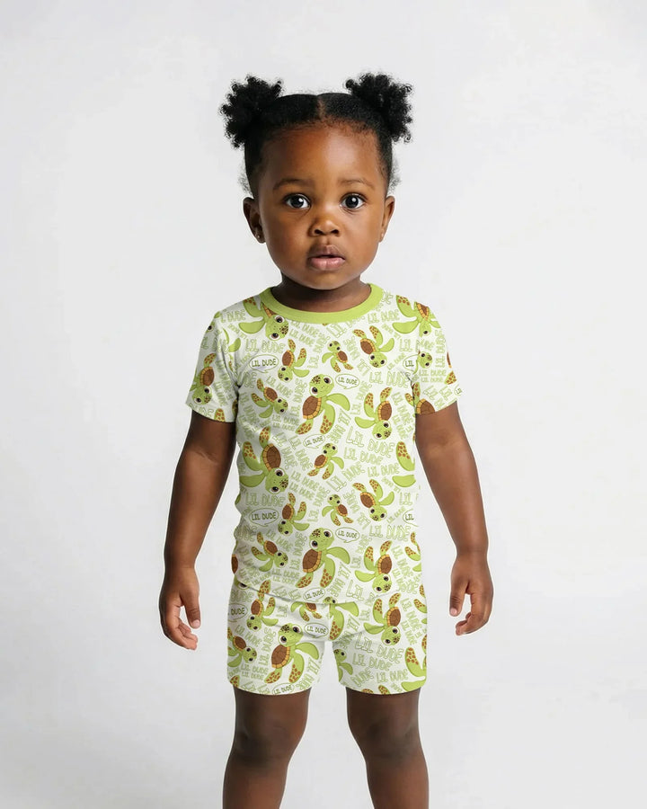 Father and Son Turtle Bamboo Two Piece Short Sleeve Shorts Pajama Set