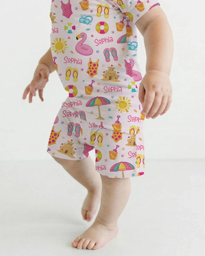 Conjunto de pijama de dos piezas de bambú personalizado de verano divertido con pantalón corto y manga corta