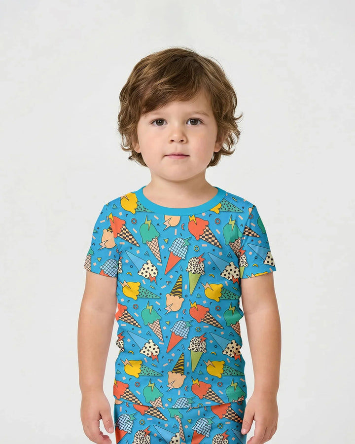 Summer Retro Ice Creams Family Matching Bamboo Two Piece Short Sleeve Shorts Pajama Set