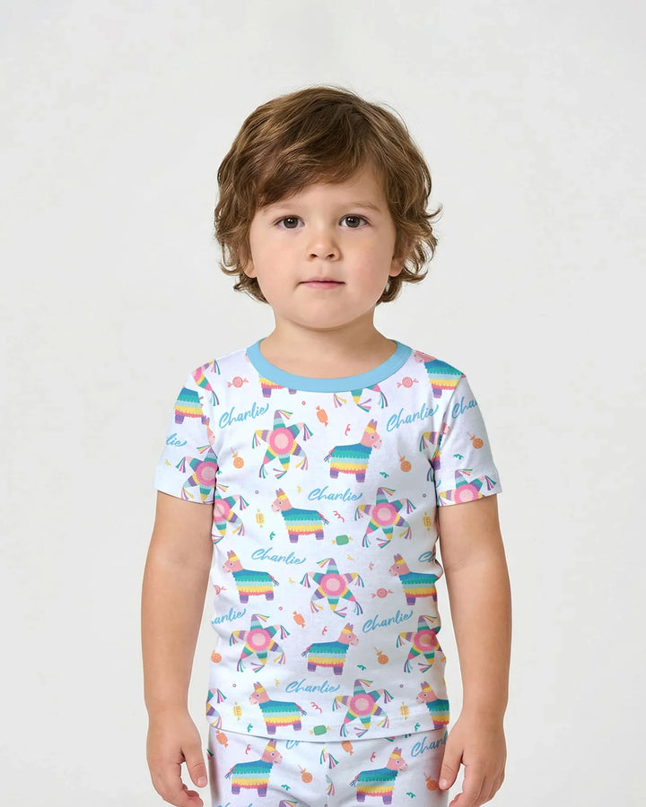Zweiteiliges Pyjama-Set mit kurzen Ärmeln und Shorts im Sommer-Design
