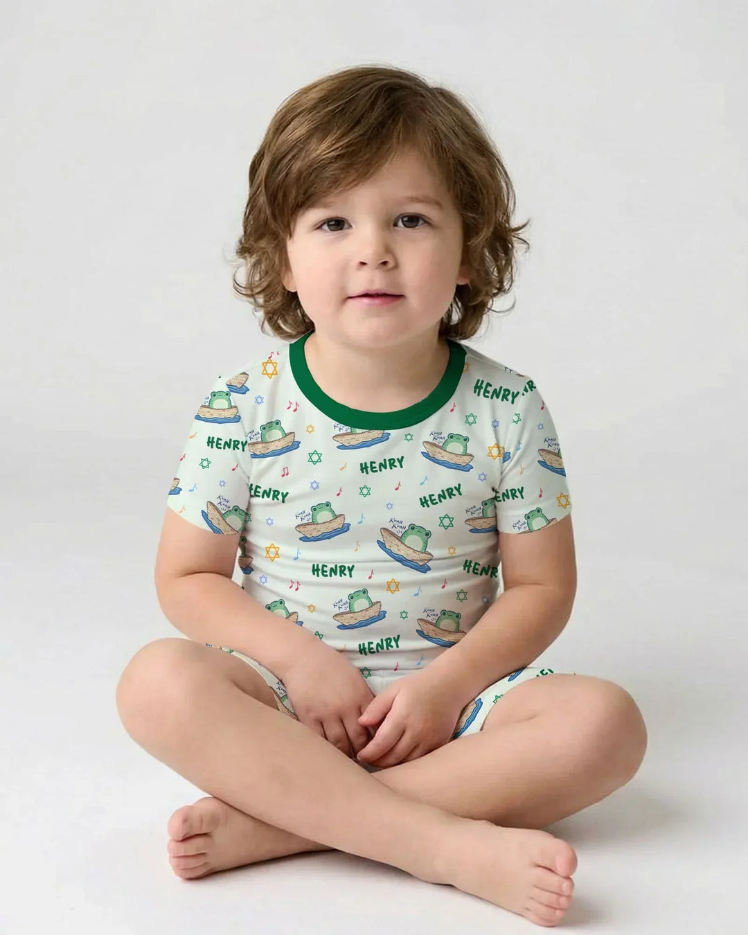 Frogs Here, Frogs There Passover Custom Name Two Piece Short Sleeve Shorts Pajama Set