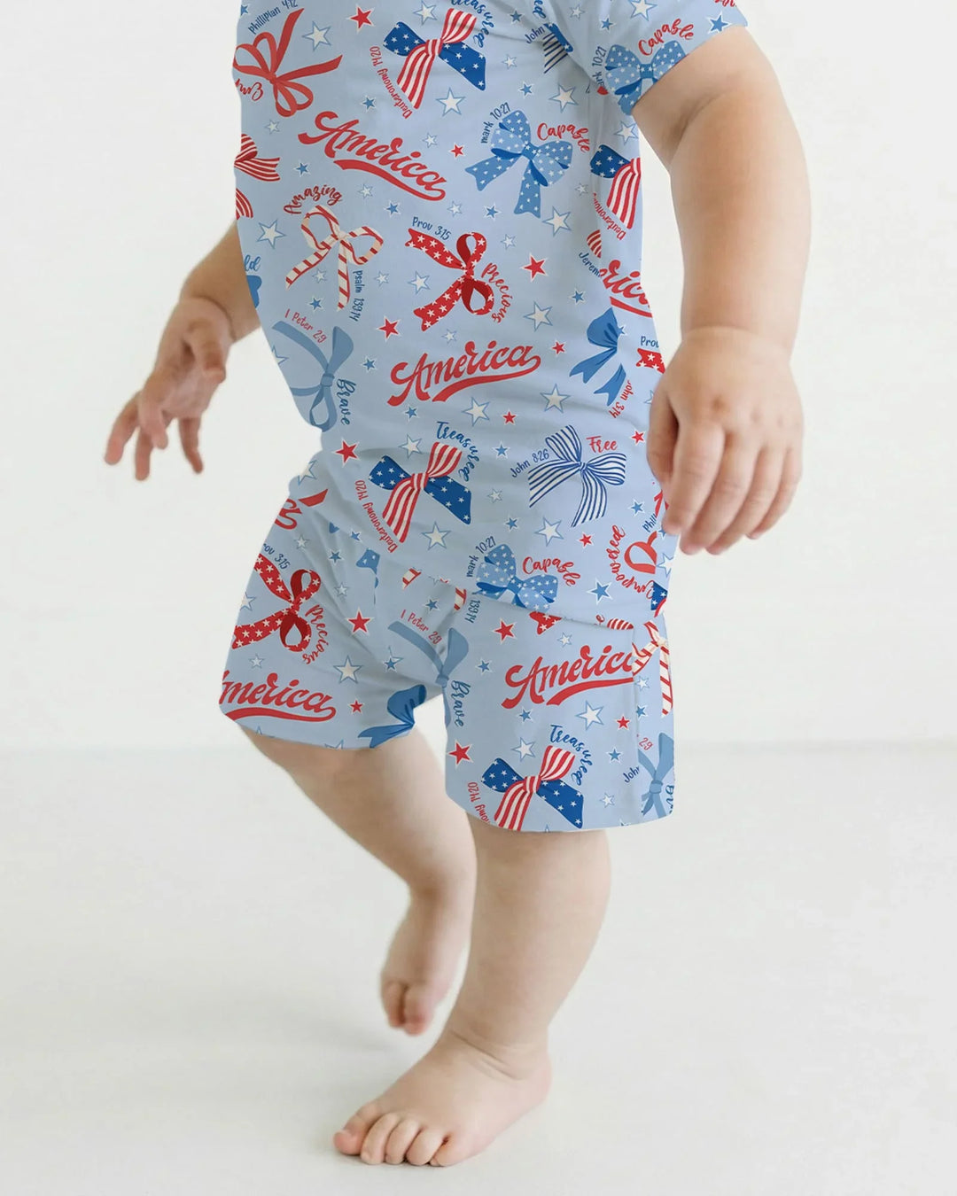 Pijama de dos piezas con pantalón corto y manga corta de bambú, estilo femenino y patriótico