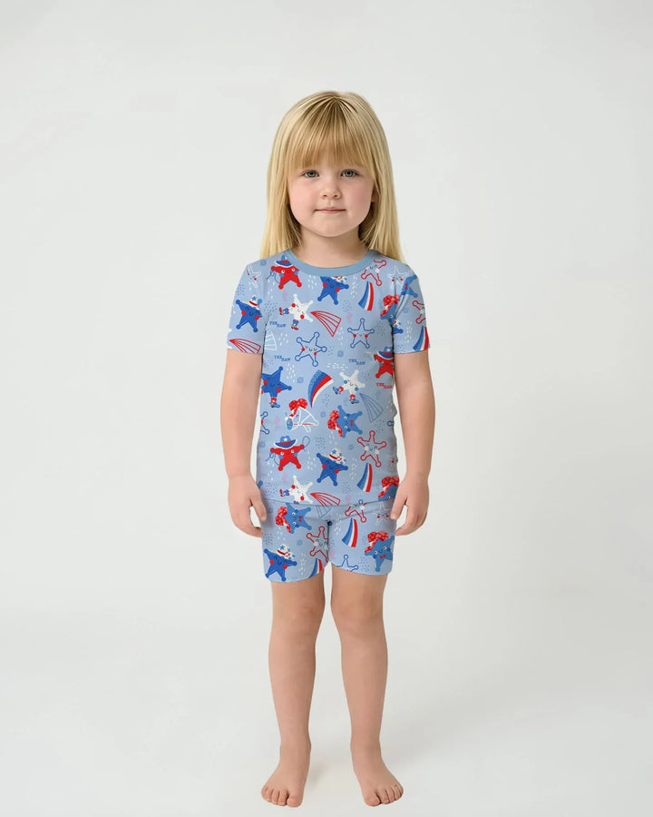 Pijama de dos piezas de manga corta y pantalones cortos de bambú America Star Howdy