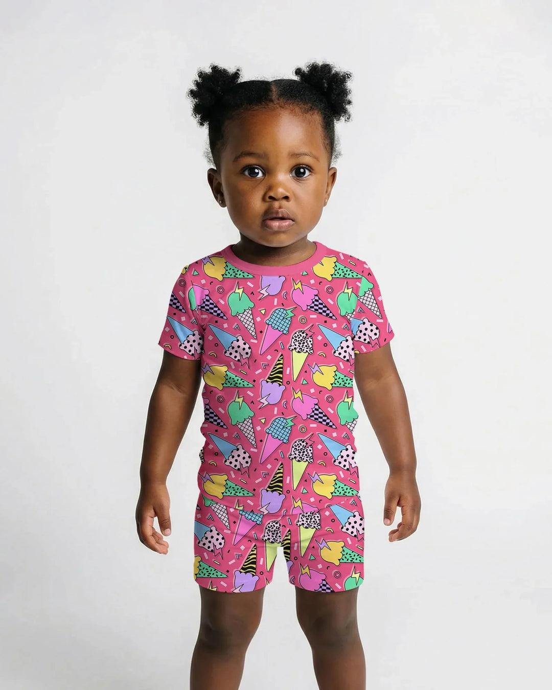 Summer Retro Ice Creams Family Matching Bamboo Two Piece Short Sleeve Shorts Pajama Set