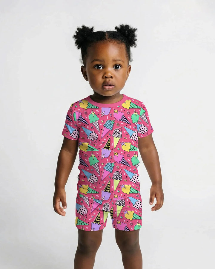 Summer Retro Ice Creams Family Matching Bamboo Two Piece Short Sleeve Shorts Pajama Set