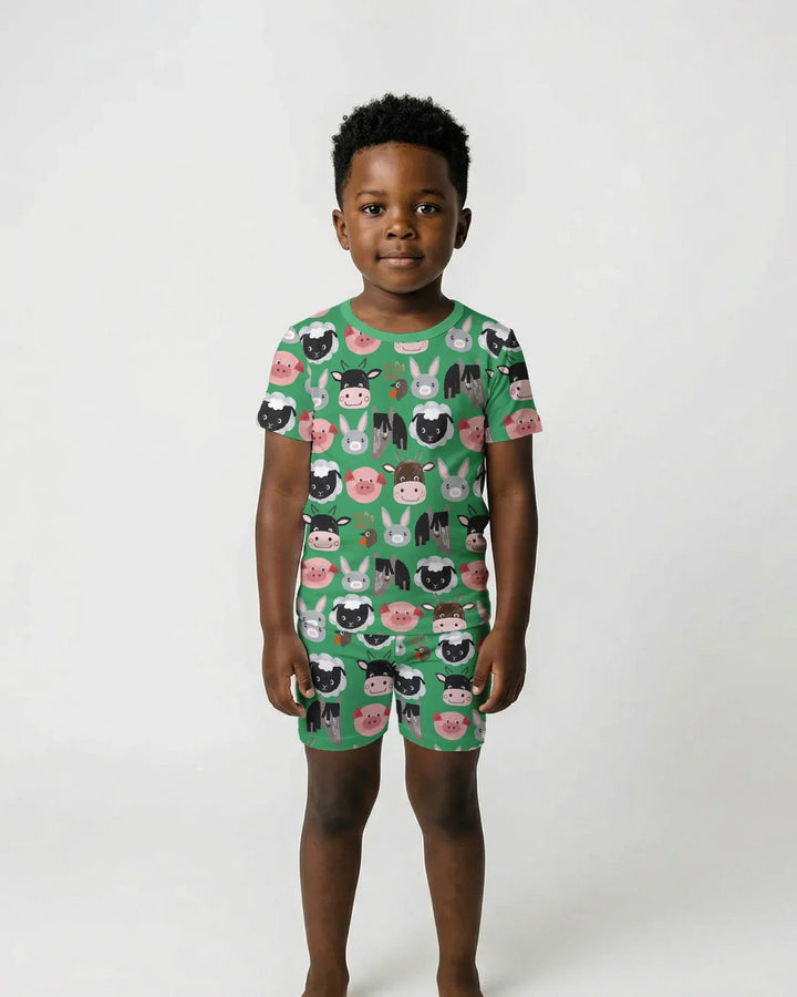 Farm Friends Family Matching Bamboo Two Piece Short Sleeve Shorts Pajama Set