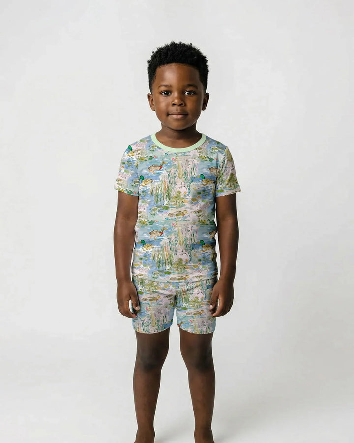 Watercolor Mallard Duck Bamboo Two Piece Short Sleeve Shorts Pajama Set