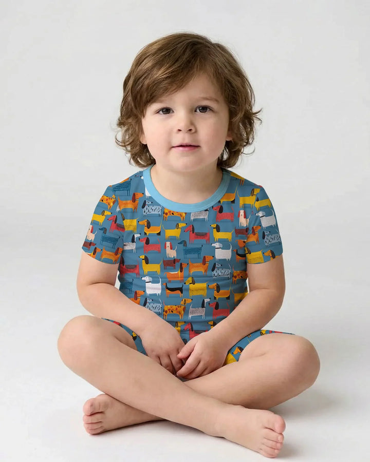 Whimsical Dachshund Bamboo Two Piece Short Sleeve Shorts Pajama Set