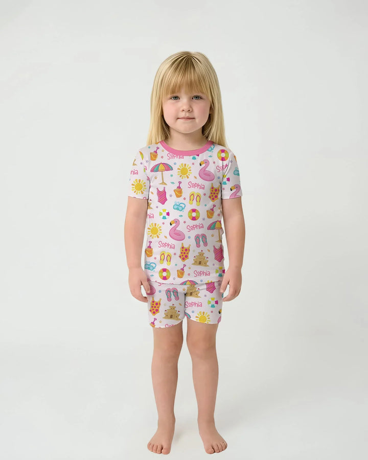 Conjunto de pijama de dos piezas de bambú personalizado de verano divertido con pantalón corto y manga corta