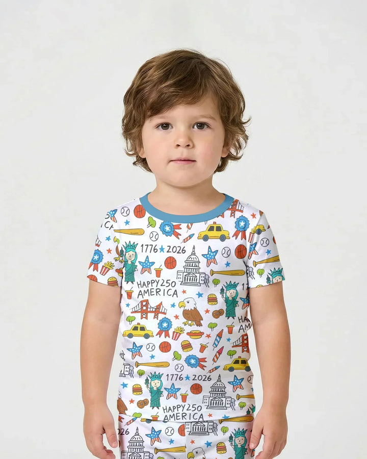 Happy 250 America 7626 Bamboo Two Piece Short Sleeve Shorts Pajama Set