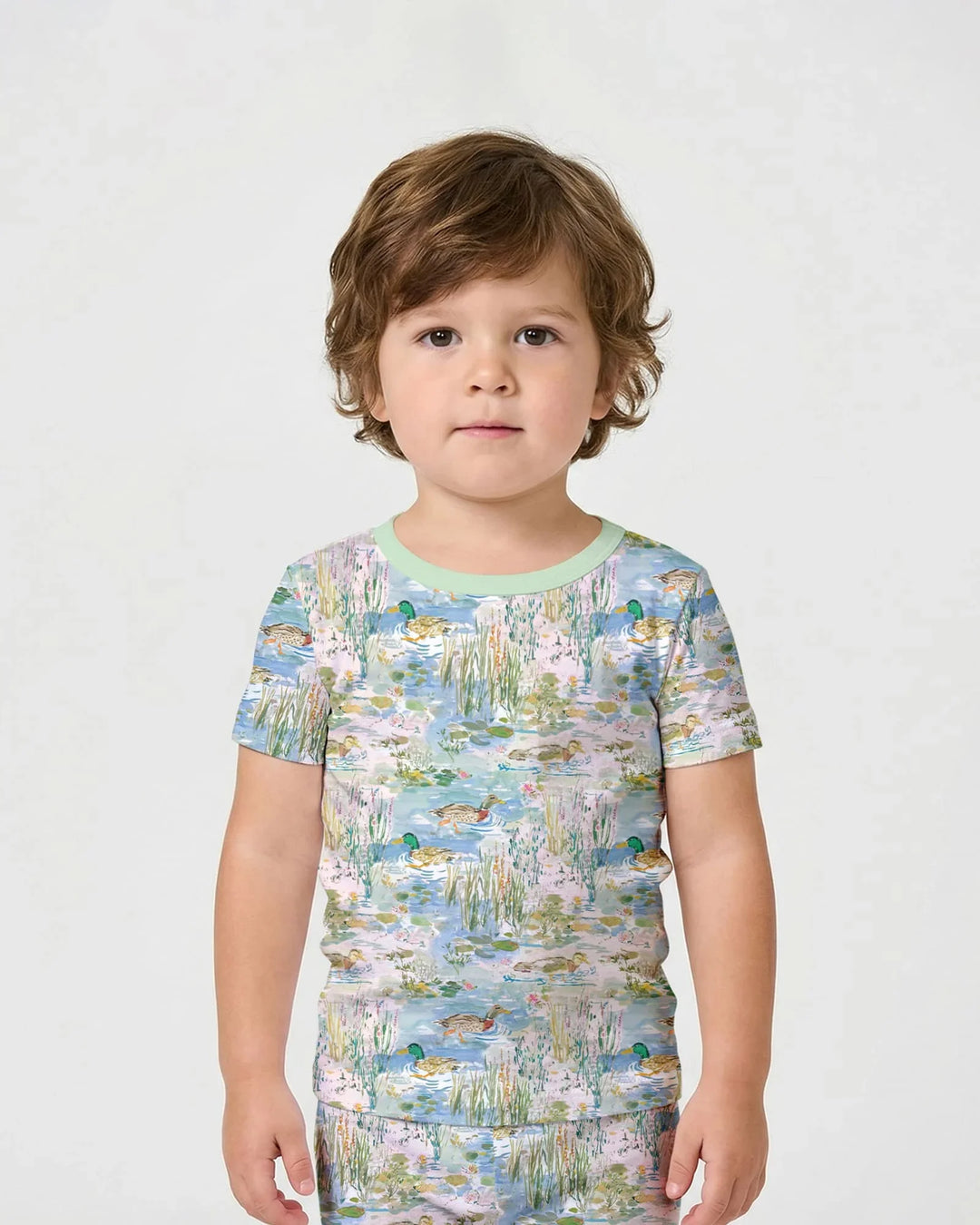 Watercolor Mallard Duck Bamboo Two Piece Short Sleeve Shorts Pajama Set