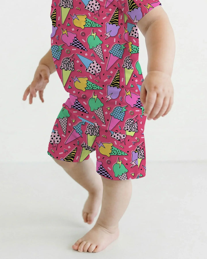 Summer Retro Ice Creams Family Matching Bamboo Two Piece Short Sleeve Shorts Pajama Set