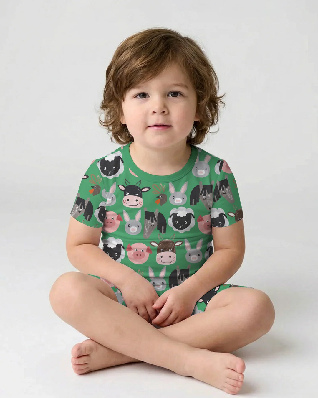 Farm Friends Family Matching Bamboo Two Piece Short Sleeve Shorts Pajama Set