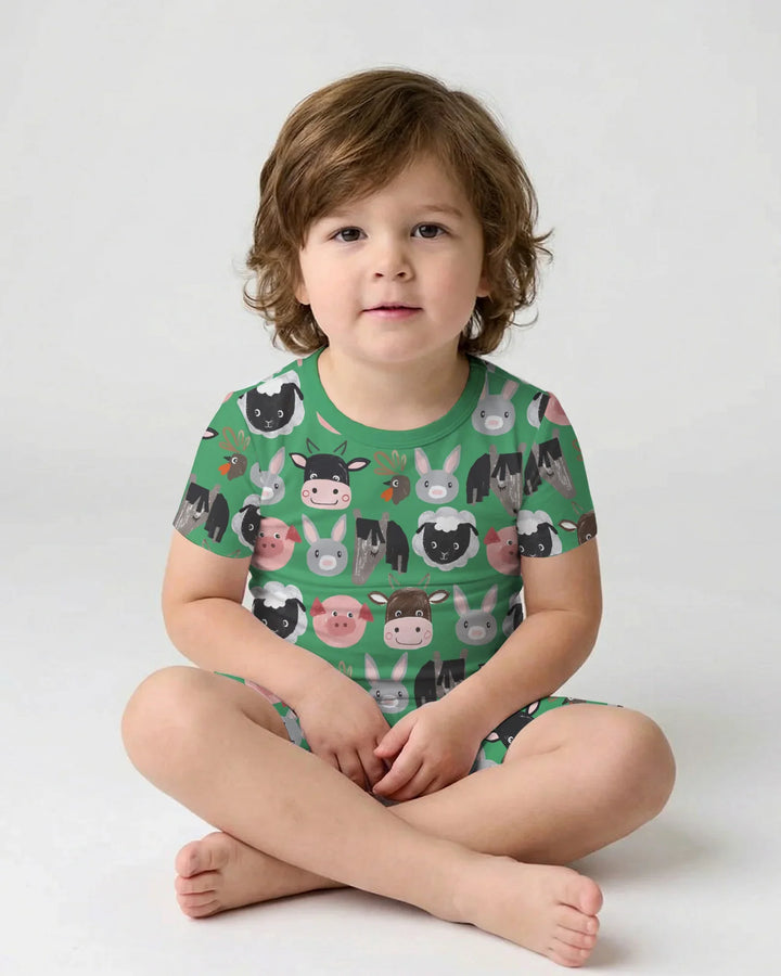 Farm Friends Family Matching Bamboo Two Piece Short Sleeve Shorts Pajama Set