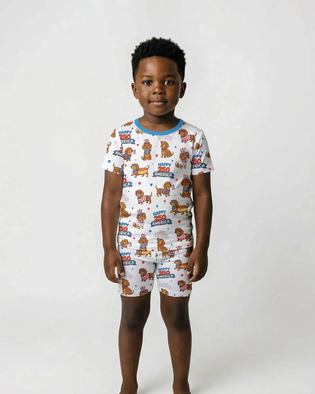 Red, White & Wiener Bamboo Two Piece Short Sleeve Shorts Pajama Set