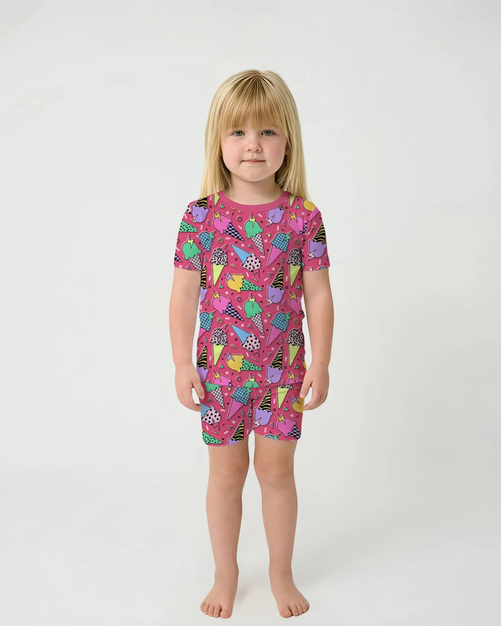 Summer Retro Ice Creams Family Matching Bamboo Two Piece Short Sleeve Shorts Pajama Set