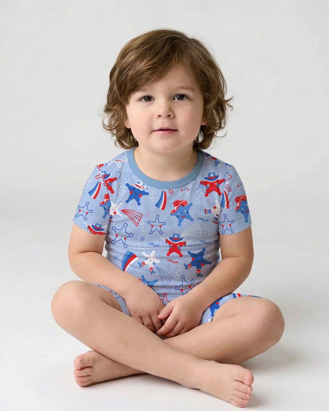 Pijama de dos piezas de manga corta y pantalones cortos de bambú America Star Howdy