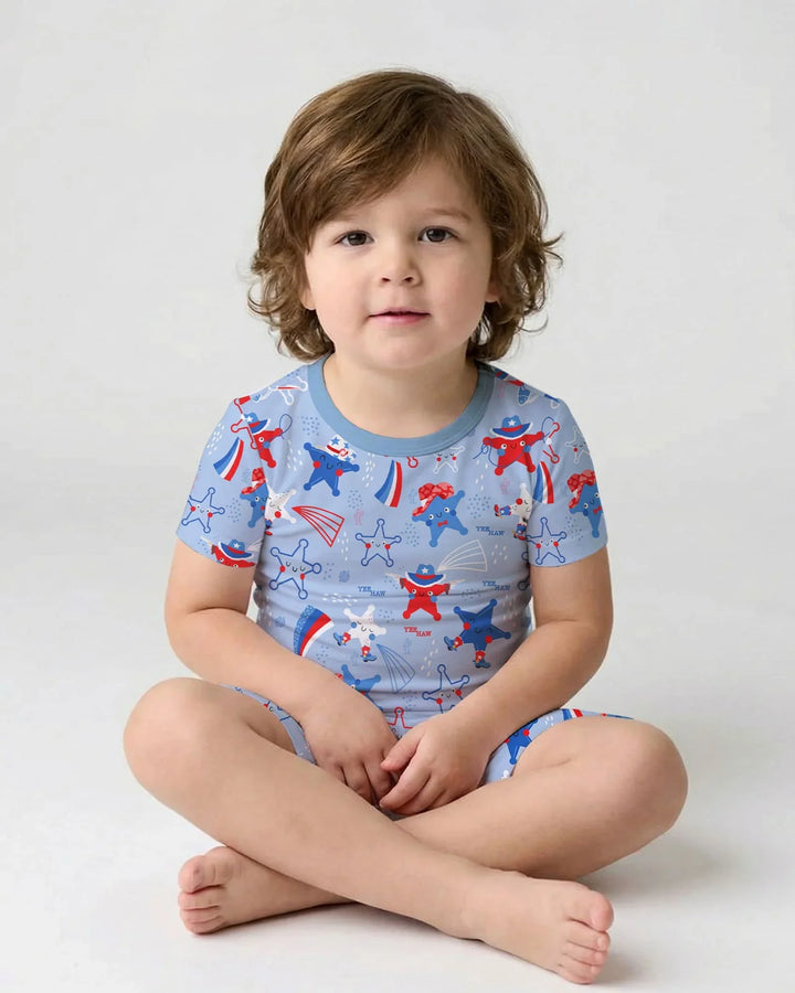 Pijama de dos piezas de manga corta y pantalones cortos de bambú America Star Howdy