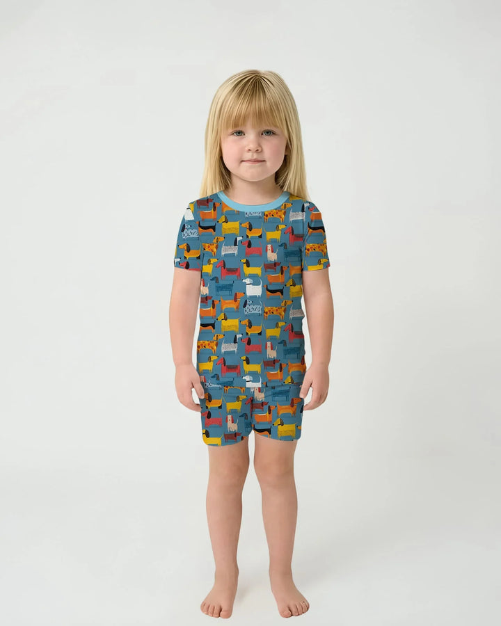 Whimsical Dachshund Bamboo Two Piece Short Sleeve Shorts Pajama Set