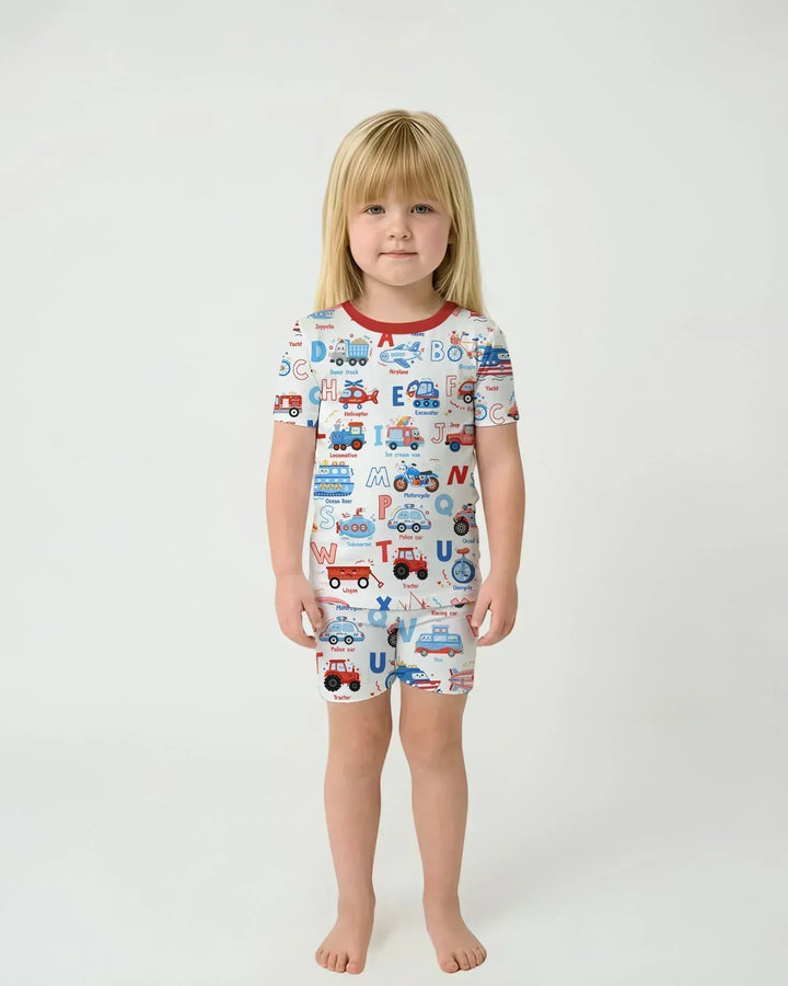 Patriotic Construction Bamboo Two Piece Short Sleeve Shorts Pajama Set
