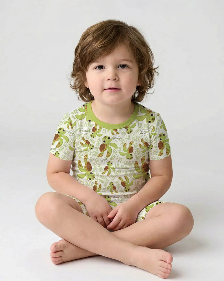 Father and Son Turtle Bamboo Two Piece Short Sleeve Shorts Pajama Set