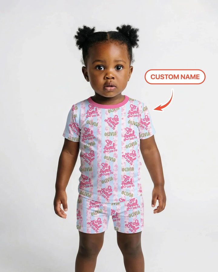 So Loved Custom Name  Bamboo Two Piece Short Sleeve Shorts Pajama Set