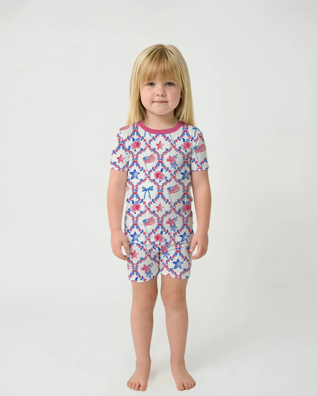 Americana Bloom Two Piece Short Sleeve Shorts Pajama Set