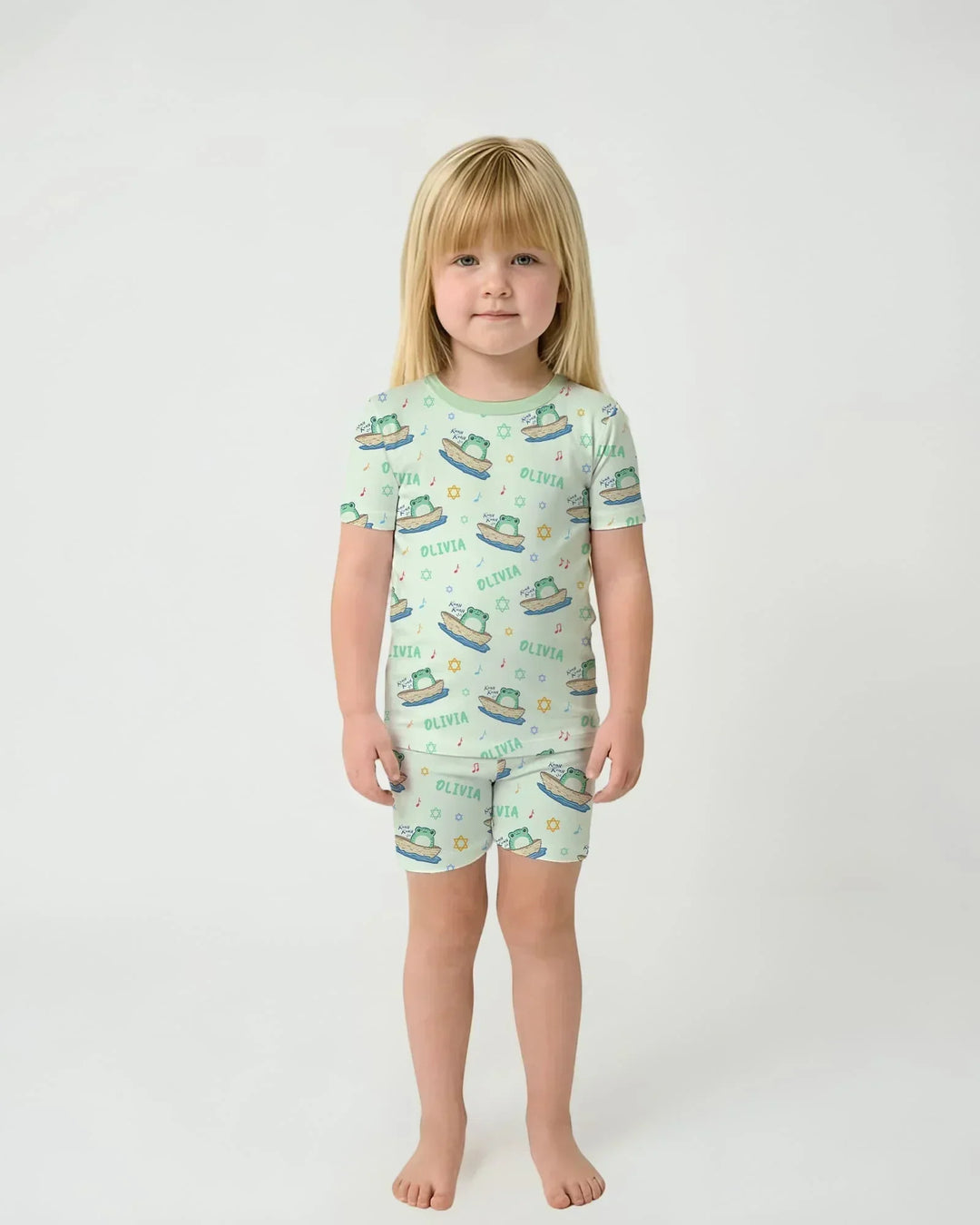 Frogs Here, Frogs There Passover Custom Name Two Piece Short Sleeve Shorts Pajama Set