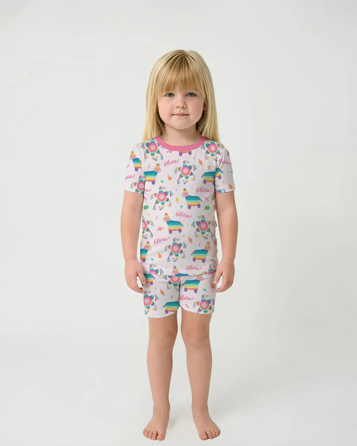 Zweiteiliges Pyjama-Set mit kurzen Ärmeln und Shorts im Sommer-Design