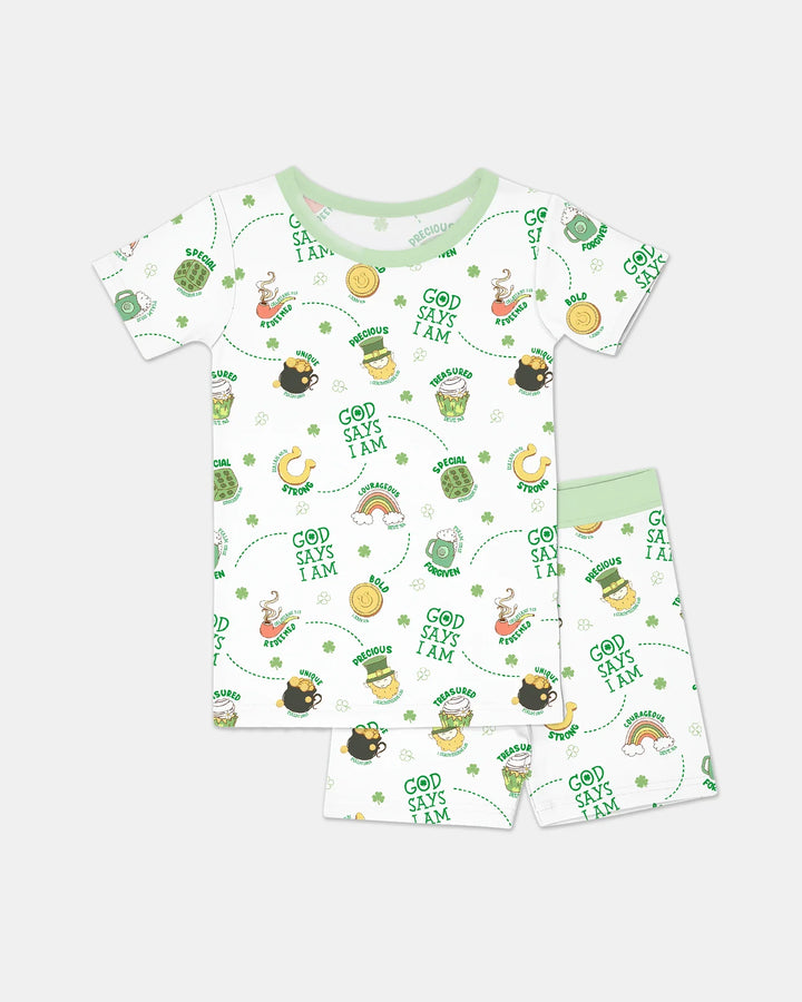 St Patrick's Day God Says I Am Two Piece Short Sleeve Shorts Pajama Set