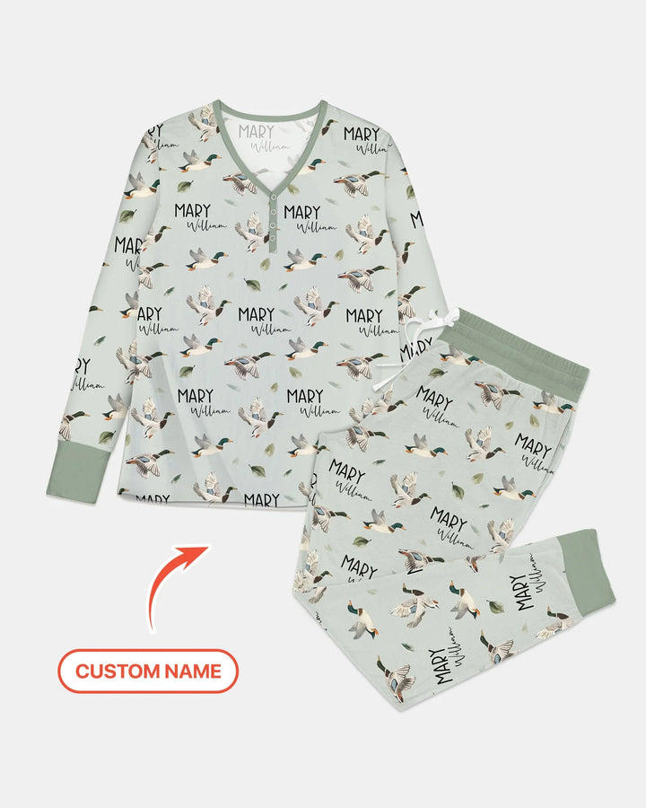 Custom Name Mallard Duck Bamboo Women Pajama Set