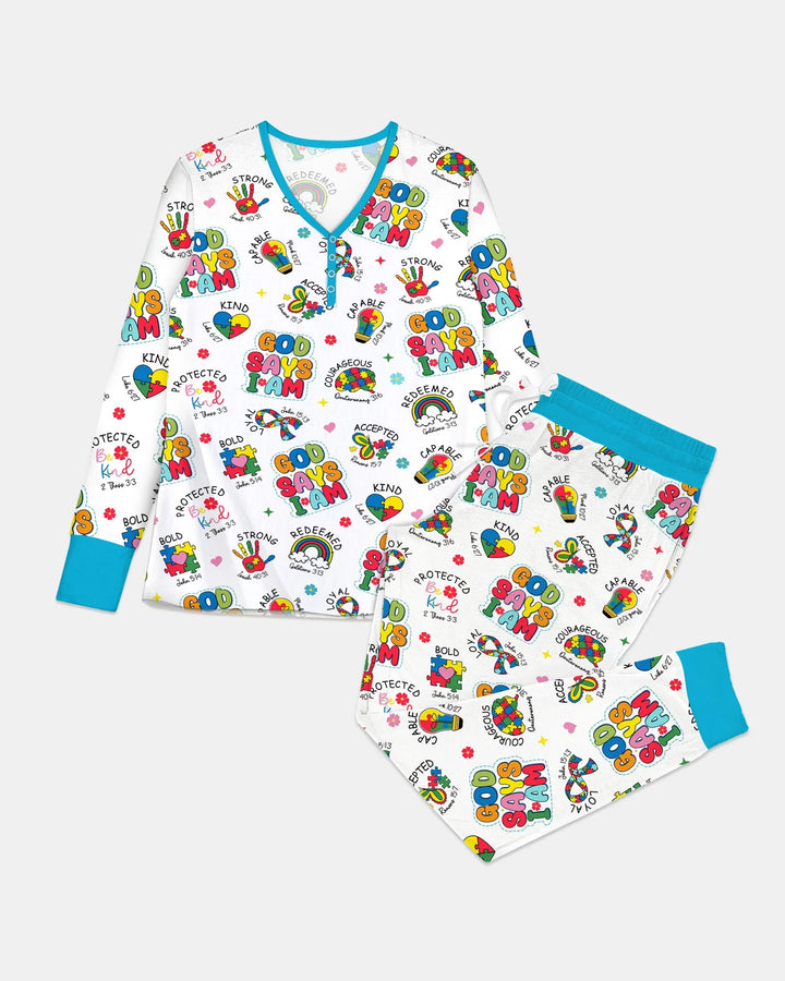 God Says I Am Autism Awareness Bamboo Women Pajama Set