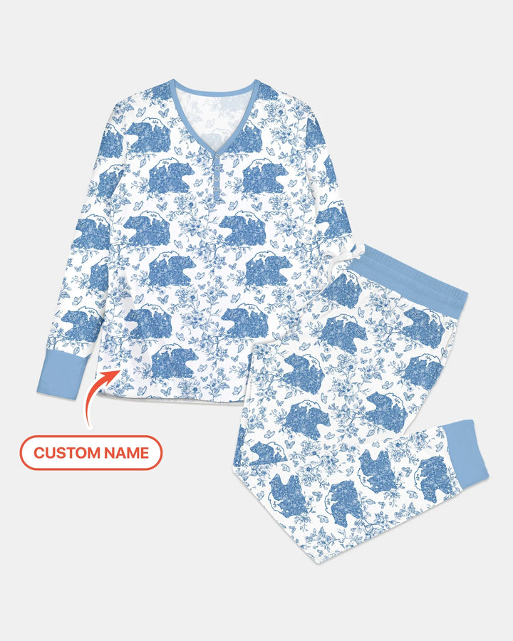 Custom Name Mama Bear Toile Bamboo Women Pajama Set