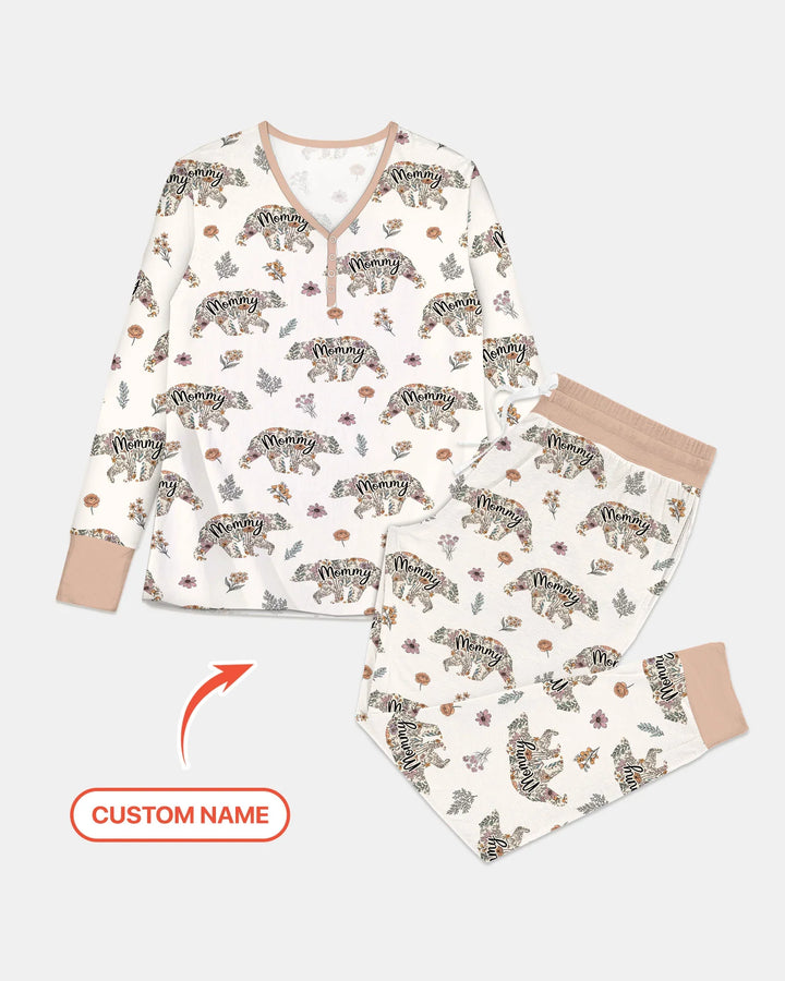 Custom Name Floral Bear Family Matching Bamboo Women Pajama Set
