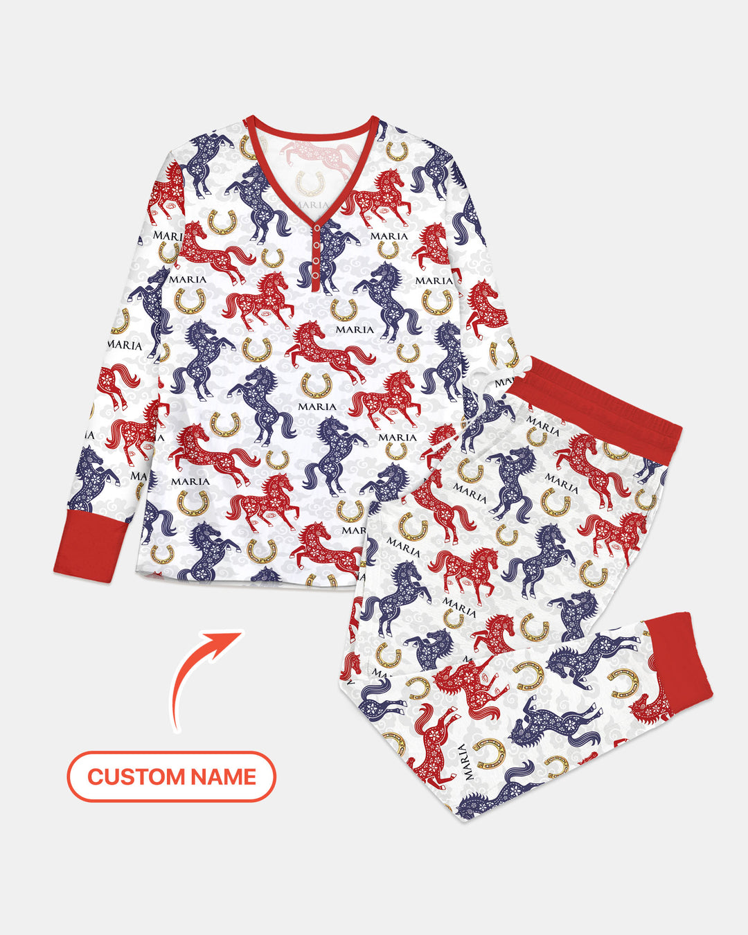 Custom Name Chinoiserie Horses Women Pajama Set