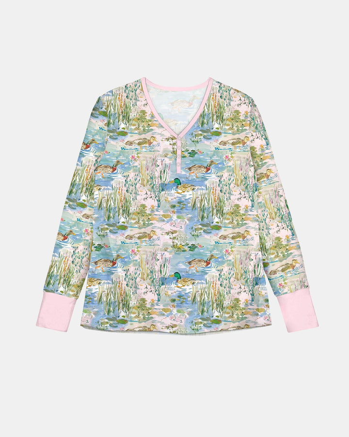Watercolor Mallard Duck Bamboo Women Pajama Set