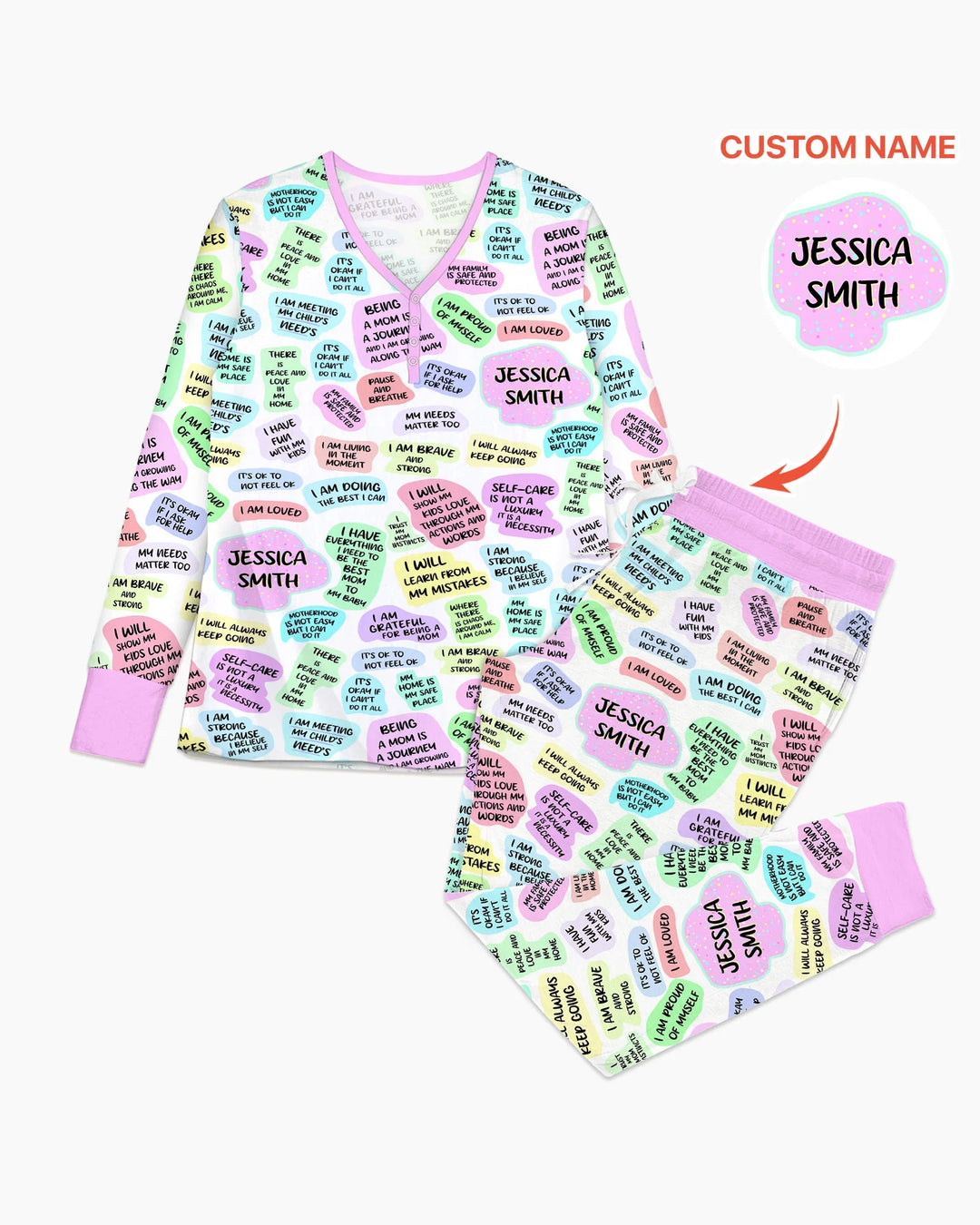 Conjunto de pijama de bambú con afirmación diaria para mamá y bebé
