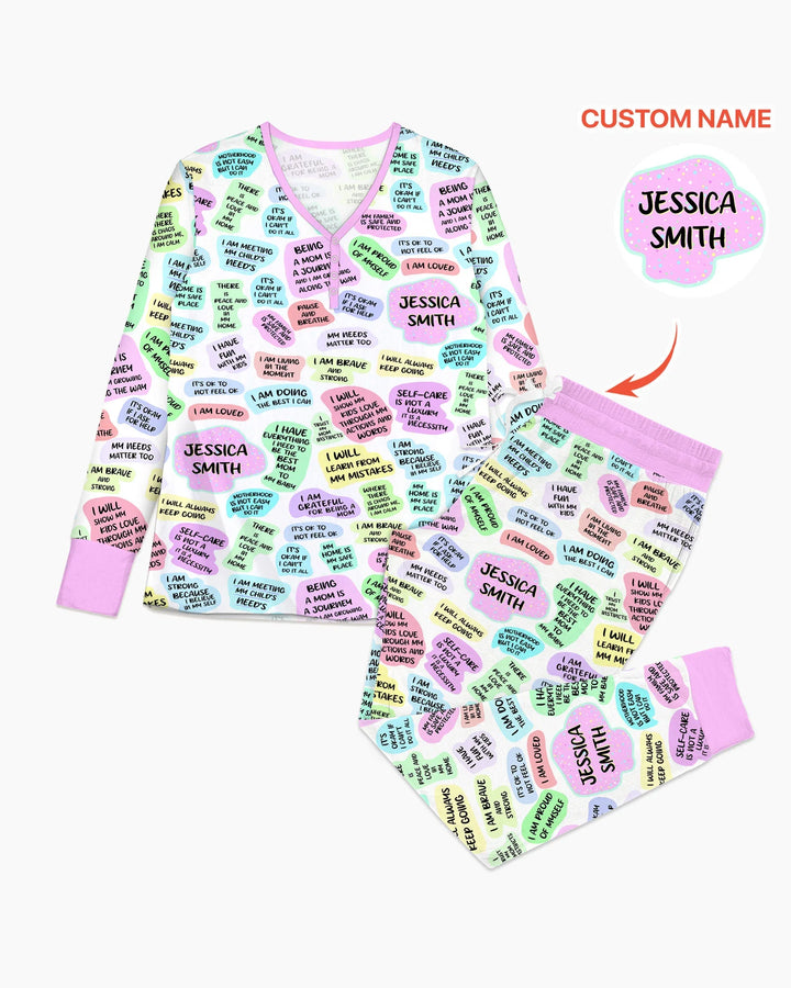 Conjunto de pijama de bambú con afirmación diaria para mamá y bebé