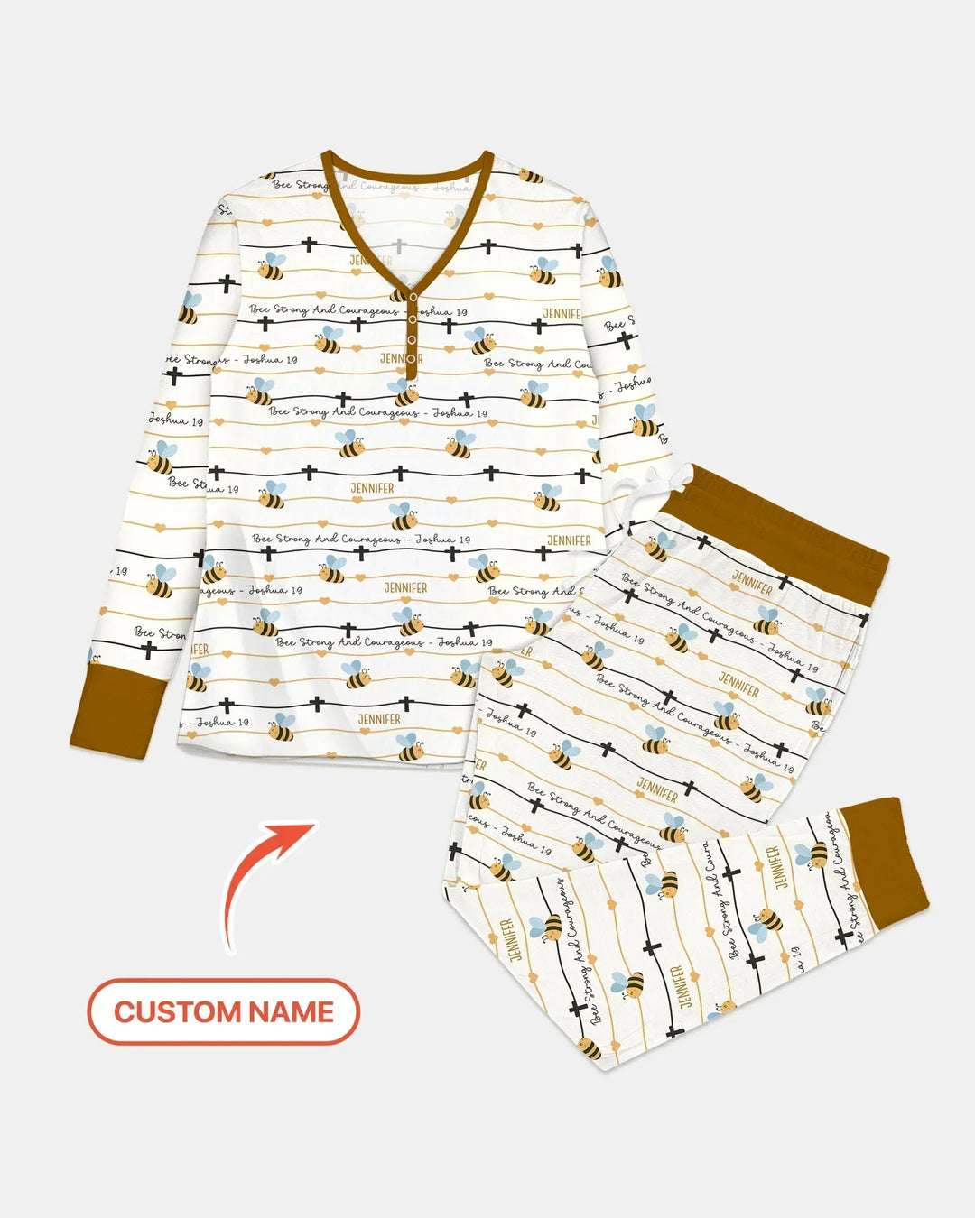 Bee Strong And Courageous Custom Name Bamboo Women Pajama Set