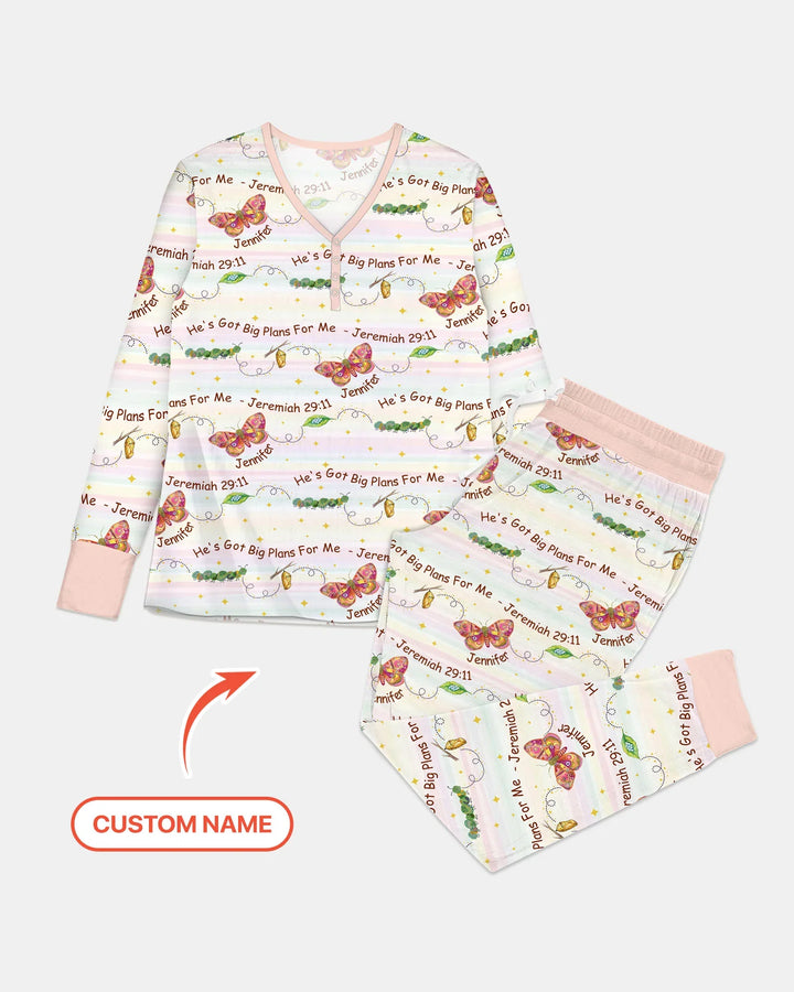 Personalisiert: Er hat Großes mit mir vor, Pyjama-Set für Damen aus Bambus