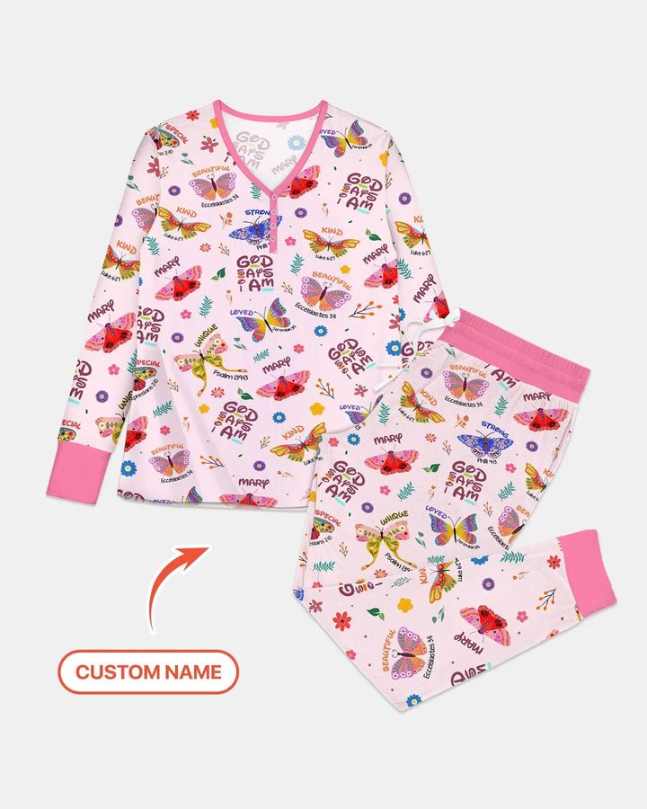 Custom Name God says I am Butterfly Bamboo Women Pajama Set