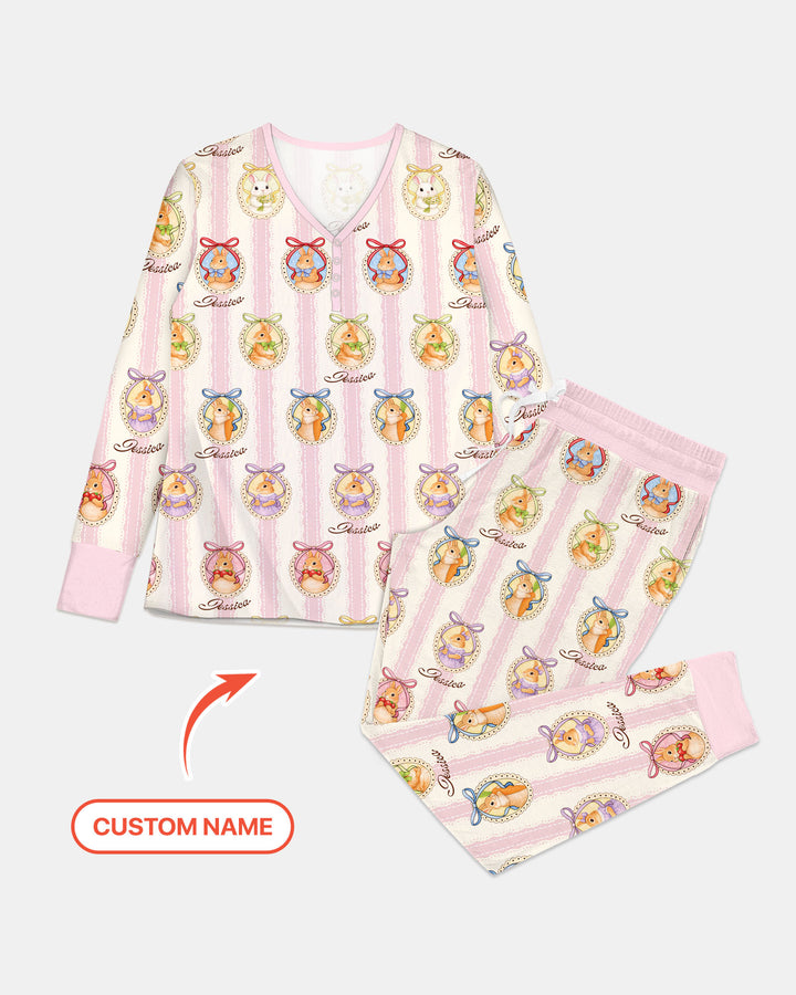 Custom Name Vintage Easter Bunny Women Pajama Set