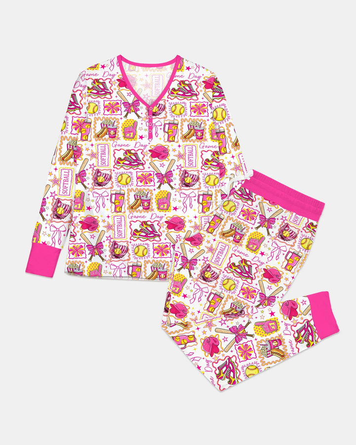 Pink Softball Game Day Bamboo Women Pajama Set