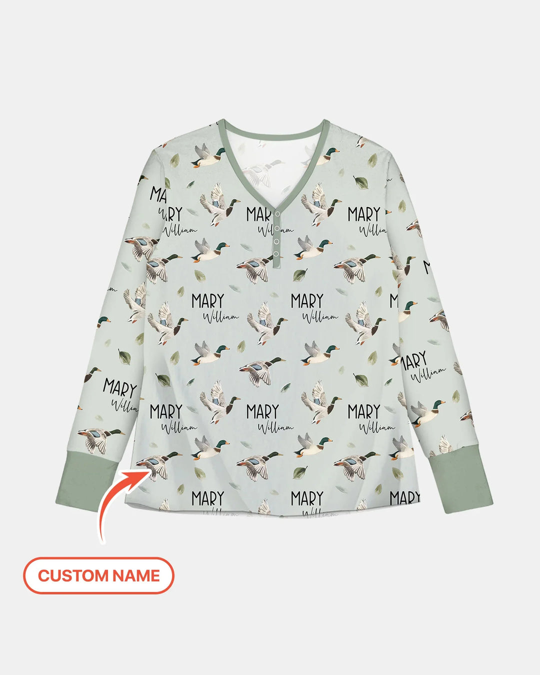 Custom Name Mallard Duck Bamboo Women Pajama Set